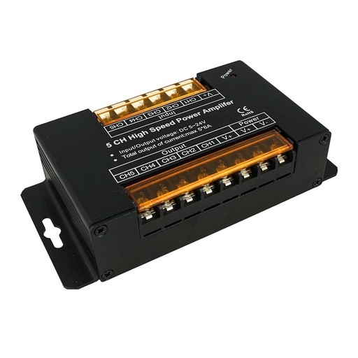 [CL6615] Amplificatore Segnale PWM 5 Canali Per Striscia Led RGBWW RGB+CCT 12V 24V 5X6A AP105