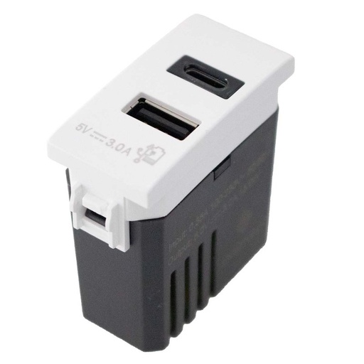 [LK42044UC] Modulo Presa Caricatore USB 5V 3A  USB-A + USB-C Colore Bianco Compatibile Con Bticino Living e Vimar Plana