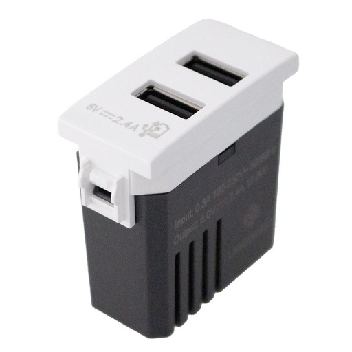 [LK42044U3] Modulo Presa Caricatore USB 5V 2,4A 2 Porte USB-A Colore Bianco Compatibile Con Bticino Living e Vimar Plana