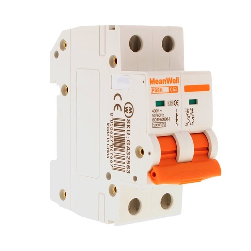 [GA32563] MeanWell MCB Interruttore Magnetotermico Automatico Curva C 2P 2M 10000A C63A AC 400V IP20 IEC60898-1