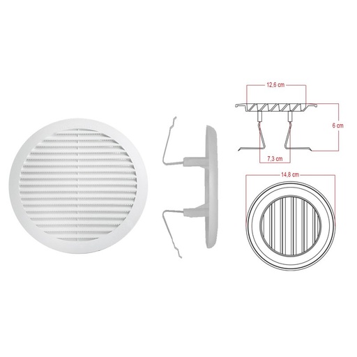 [AS703965] Griglia di Ventilazione Rotonda Con Molla D148mm Foro Regolabile 80-125mm Made In Italy