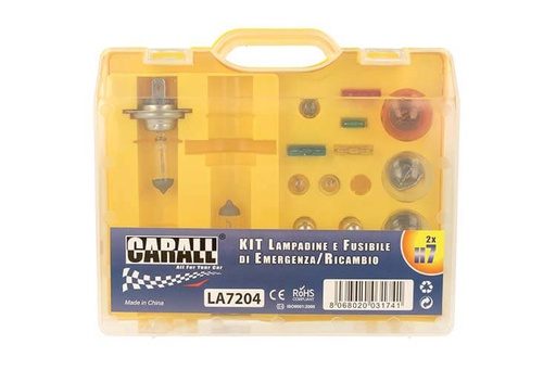 [LA7204] Kit Lampade Ricambio Emergenza Alogena Auto Bulbset 2X H7 12V 4 Fusibile (17 pz)