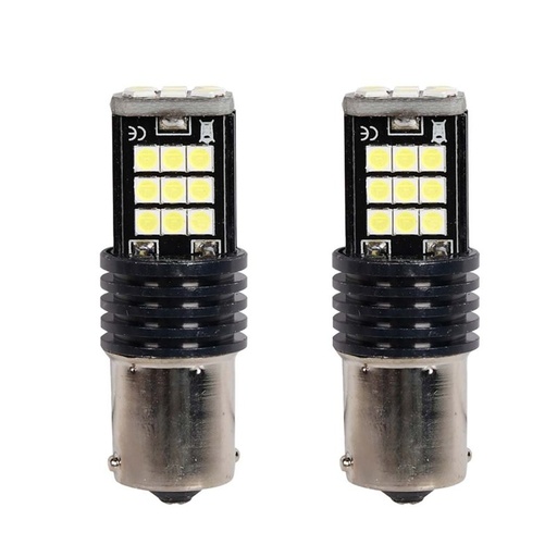 [PT200505X2] 2 Pezzi Lampada Led BA15s S25 P21W 24 SMD 3030 12V 24V 300lm 3.5W Bianco Freddo Piedi Dritti H50mm