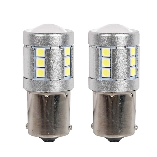 [PT200511X2] 2 Pezzi Lampada Led BAU15S S25 PY21W 21 SMD 3030 12V 24V 300lm 3.5W Bianco Freddo Piedi Storti H41mm