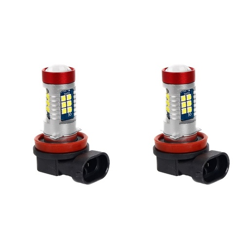 [PT200496X2] 2 Pezzi Lampada Led H8 12V 24V 15 SMD 3030 400lm 8W Bianco Freddo per Fendinebbia 57mm