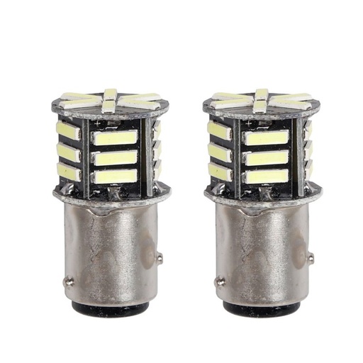 [PT200522X2] 2pz Lampada Led BAZ15D S25 P21/5W 21 SMD 5730 12V 300lm 1W/2.5W Doppio Filamento Bianco Piedi Sfalsati 42mm