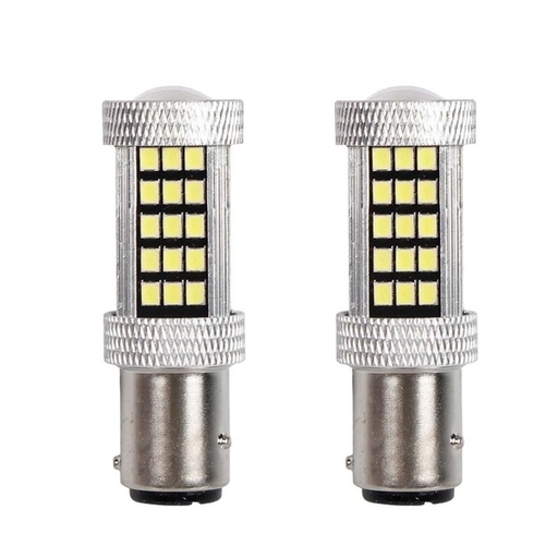 [PT200525X2] 2pz Lampada Led BAZ15D S25 P21/5W 66 SMD 2835 12V 24V 300lm 4W/1.5W Doppio Filamento Luce 360 Bianco Piedi Sfalsati 55mm