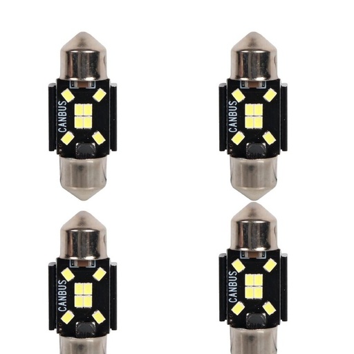 [PT200457X4] 4 Pezzi Lampada Led Siluro 31mm Canbus T11 SV8.5 C5W C10W 8 SMD 2016 12V 24V 2.5W 380lm Bianco 6500K per Auto e Camion