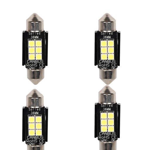 [PT200454X4] 4 Pezzi Lampada Led Siluro 36mm Canbus T11 SV8.5 C5W C10W 6 SMD 3030 12V 24V 2.5W 300lm Bianco 6500K per Auto e Camion