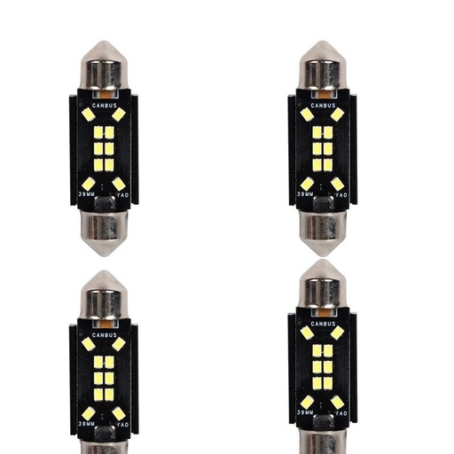 [PT200459X4] 4 Pezzi Lampada Led Siluro 39mm Canbus T11 SV8.5 C5W C10W 10 SMD 2016 12V 24V 2.5W 380lm Bianco 6500K per Auto e Camion