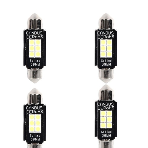 [PT200455X4] 4 Pezzi Lampada Led Siluro 39mm Canbus T11 SV8.5 C5W C10W 6 SMD 3030 12V 24V 2.5W 300lm Bianco 6500K per Auto e Camion