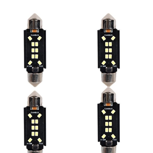 [PT200460X4] 4 Pezzi Lampada Led Siluro 41mm Canbus T11 SV8.5 C5W C10W 10 SMD 2016 12V 24V 2.5W 380lm Bianco 6500K per Auto e Camion