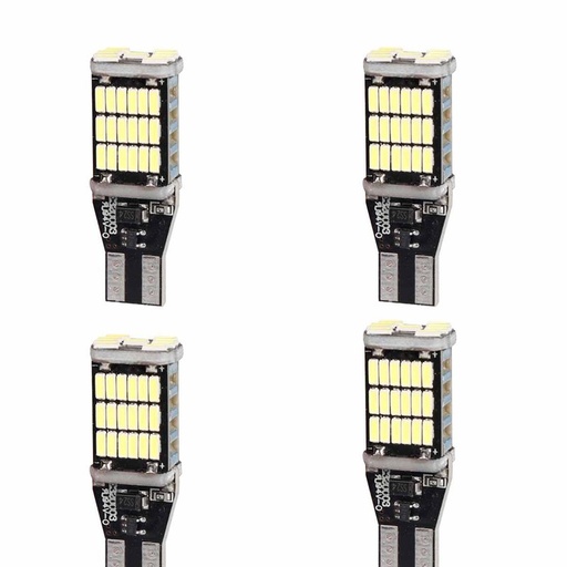 [PT200489X4] 4 Pezzi Lampada Led T15 W16W 45 SMD 4014 12V 24V 300lm 3W Bianco 6500K Attacco Dritto 40mm per Auto e Camion