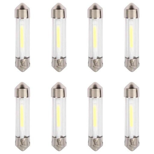 [PT200351X4] 8 Pezzi Lampada Led Siluro 39mm T11 SV8.5 COB C5W C10W 12V 1W 100lm Bianco Freddo 6500K