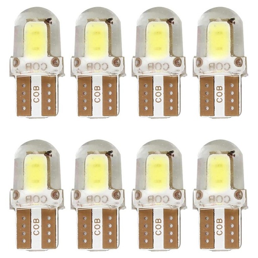 [PT200424X4] 8 Pezzi Lampada Led T10 W5W 4 COB 12V 0.6W 40lm Bianco Freddo 6500K 23mm