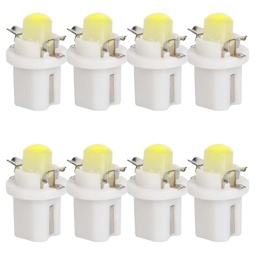 [PT200474X4] 8 Pezzi Lampada Led T5 B8.5D 1 COB 12V 0.6W 40lm Bianco Freddo 6500K 18mm Luci Cruscotti e Strumentazioni B8,5D