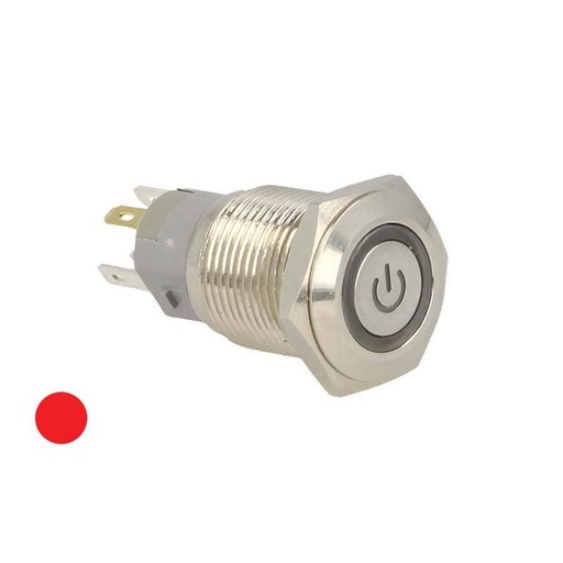 [AL1010R] Interruttore Pulsante Bilanciere Rotondo 5 Pin Acciaio Inossidabile Con Spia Led Rosso 12V Auto Moto Foro 16mm