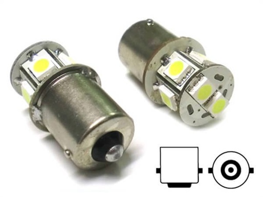 [LS1577] 2 Pezzi Lampada Led Canbus BA15S G18,5 R5W R10W No Errore Bianco 12V Luci Posizione Piedi Dritti 7 Smd 5050