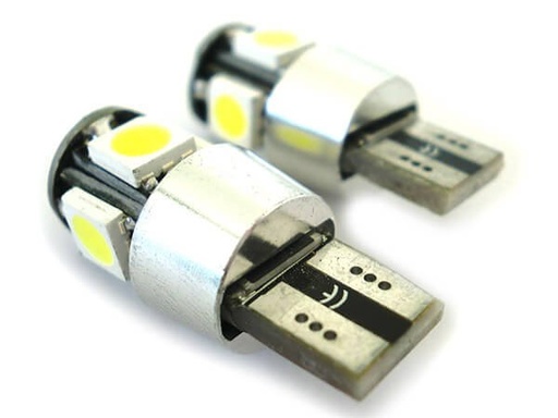 [LS1087A] Lampada Led Canbus T10 W5W Luci di Posizione 12V 5 Smd Bianco No Errore New Con Resistenza