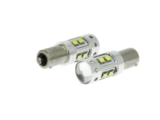 [LS2190] Lampada Led H21 BAY9s H21W 12V 50W Bianco Freddo 10 Smd Cree Piedini Sfalsati