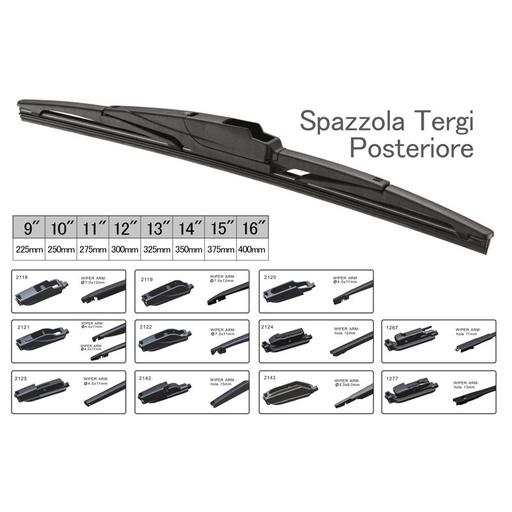 [S30010] Spazzola Tergicristallo Posteriore Auto 10" 250mm 10 Attacchi Universale Multi Adattatori