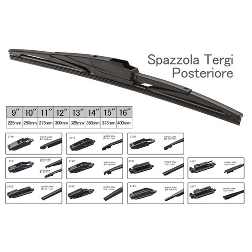 [S30013] Spazzola Tergicristallo Posteriore Auto 13" 325mm 10 Connettori Universale Multi Adattatori