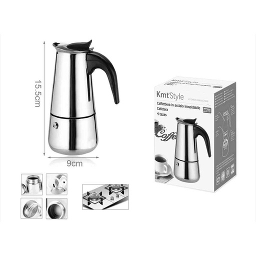 [AB576635] Caffettiera In acciaio Inossidabile 4 Tazze Alta 15,5cm