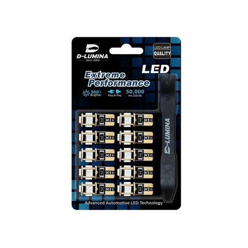 [LSD9105B] 10 Lampada Led T10 W5W Canbus 12V 5 SMD 5050 Blue + Leva Rimozione Antigraffio