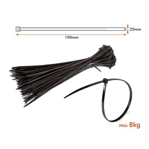 [LL025100B] 100 Fascette Cablaggio Stringicavo 2.5X100mm Colore Nero Per Legare Fili Cavi SKU-11160