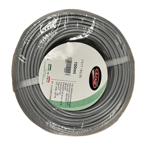 [FS17250-04] 100mt Cavo Elettrico FS17 450/750V Unipolare 1X2.5mm Colore Grigio Made In Italy