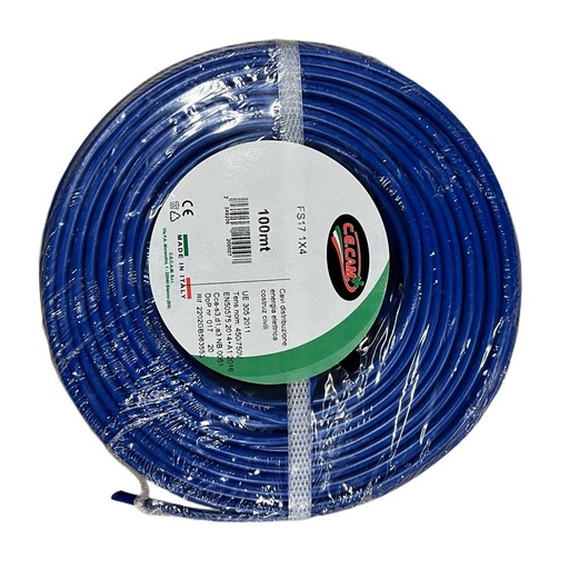 [FS17400-05] 100mt Cavo Elettrico FS17 450/750V Unipolare 1X4mm Colore Blu Made In Italy