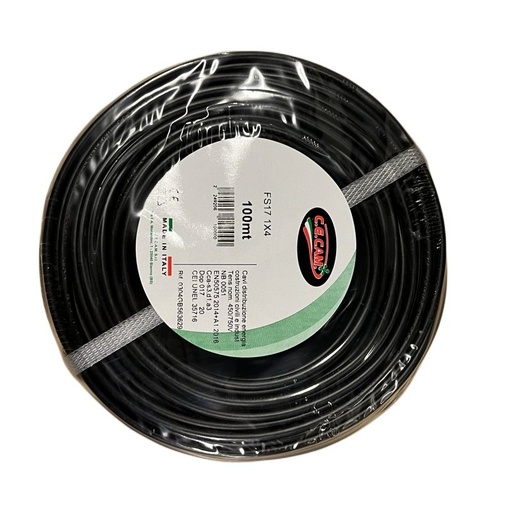 [FS17400-02] 100mt Cavo Elettrico FS17 450/750V Unipolare 1X4mm Colore Nero Made In Italy