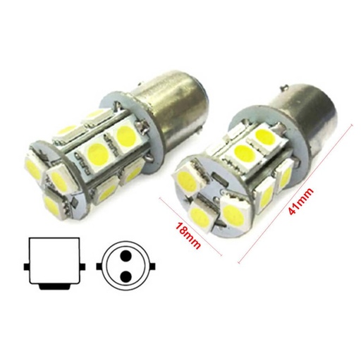 [LS1583F] 2 Lampade Led Barca Nautica BA15D B15D Bianco Freddo 12V 24V 3W No Polarita Piedi Dritti 13 Smd 5050 Baionetta G18