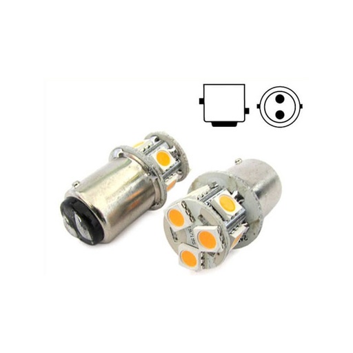 [LS1597C] 2 Lampade Led Barca Nautica BAY15D Bianco Caldo 12V 24V 2W No Polarita Piedi Sfalfati 8 Smd 5050 Baionetta G18,5