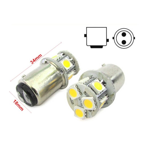 [LS1597F] 2 Lampade Led Barca Nautica BAY15D Bianco Freddo 12V 24V 2W No Polarita Piedi Sfalfati 7 Smd 5050 Baionetta G18,5