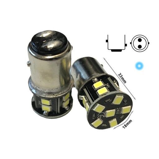 [LS2057F] 24V Lampada Led BAY15D 1157 P21/5W Bianco Freddo 16 Smd 2835 No Polarita 360 Gradi Durata Garantita