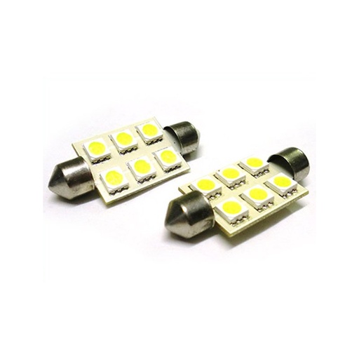 [LS4126] 24V Lampada Led Siluro T11 C5W 41mm 6 Smd 5050 Bianco Camion