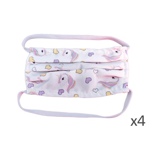 [AAA04UNICORN] 4 Mascherine Per Bambine Disegno Unicorno Femminile Made in Italy Tessuto TNT