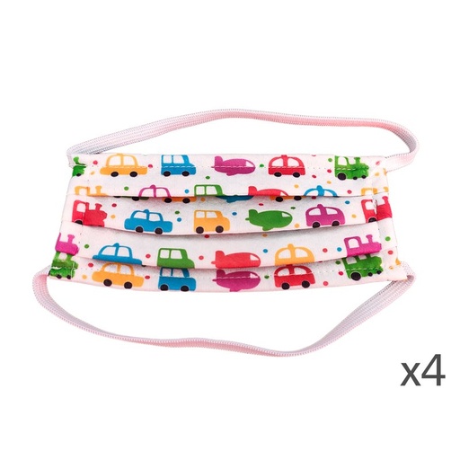 [AAA04CAR] 4 Mascherine Per Bambini Disegno Car Macchina Maschile Made in Italy Tessuto TNT