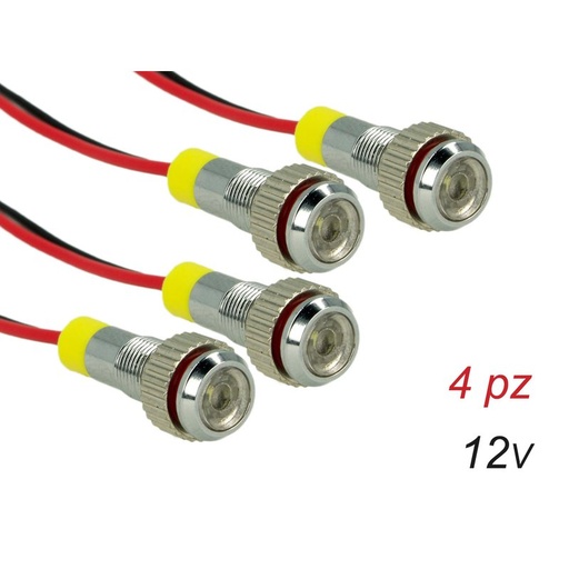 [PL0612F] 4 Pezzi Mini Viti Lampada Led Screw Con Filo Rondella 12V Bianco 6000K Luci Spia Per Auto Moto Camper