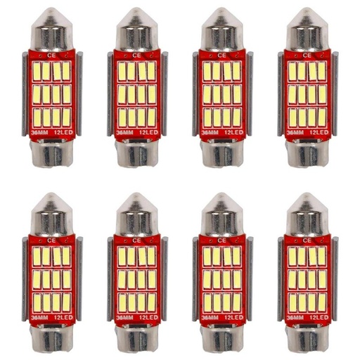 [PT200446X4] 8 Pezzi Lampada Led Siluro 36mm Canbus T11 SV8.5 C5W C10W 12 SMD 4014 12V 1.8W 180lm Bianco Freddo 6500K