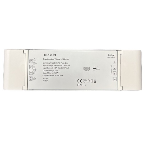 [CD32150] Alimentatore Dimmerabile CV 24V 150W Triac ELV Pulsante N.O. Varialuce Su 220V Per Striscia Led TE-150-24