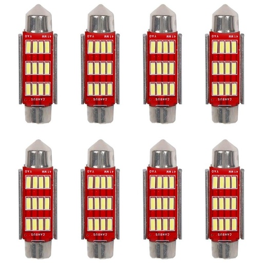 [PT200448X4] 8 Pezzi Lampada Led Siluro 41mm Canbus T11 SV8.5 C5W C10W 12 SMD 4014 12V 1.8W 180lm Bianco Freddo 6500K