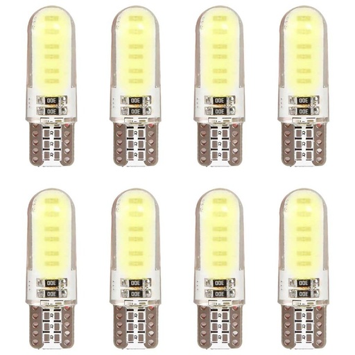 [PT200428X4] 8 Pezzi Lampada Led T10 W5W 10 COB 12V 0.8W 40lm Bianco Freddo 6500K 32mm