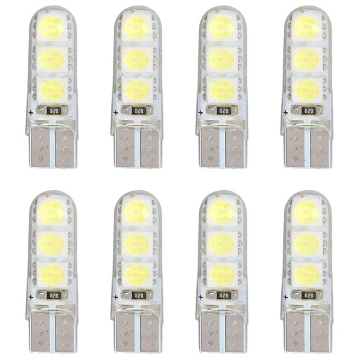 [PT200425X4] 8 Pezzi Lampada Led T10 W5W 6 SMD 5050 12V 0.8W 60lm Bianco Freddo 6500K 34mm