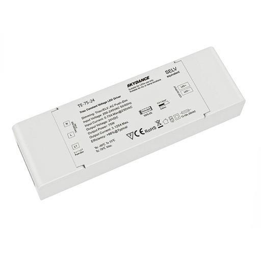 [CD32075] Alimentatore Dimmerabile CV 24V 75W Triac + Pulsante N.O. Varialuce Su 220V Per Striscia Led 24V TE-75-24