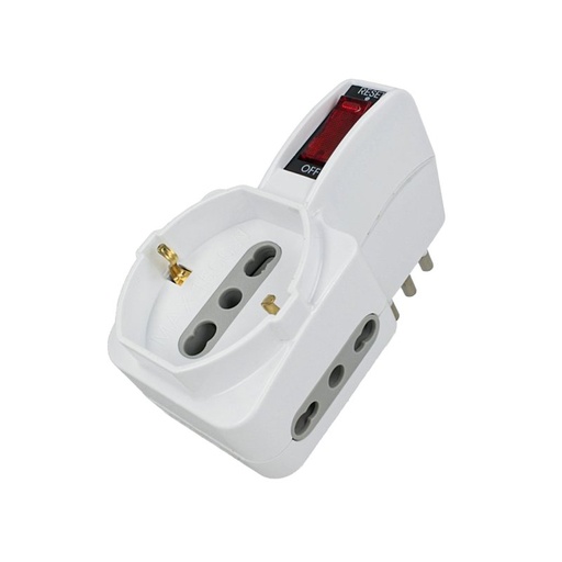 [AP8743] Adattatore Triplo Con Interruttore Spina 10A 2 Prese 10/16A Bipasso + 1 Presa Schuko 250V Bianco SKU-8743