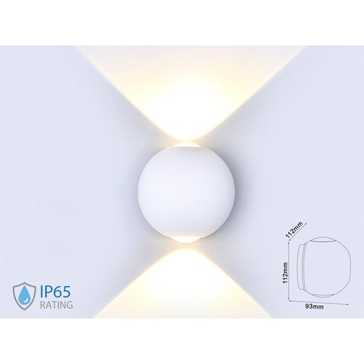 [LD8301C] Applique Lampada LED da Muro Palla Sferica 6W 3000K Carcassa Bianca Doppio Fascio Luminoso IP65 SKU-8301