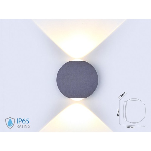 [LD8305C] Applique Lampada LED da Muro Palla Sferica 6W 3000K Carcassa Grigia Doppio Fascio Luminoso IP65 SKU-8305