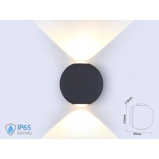 [LD8303C] Applique Lampada LED da Muro Palla Sferica 6W 3000K Carcassa Nera Doppio Fascio Luminoso IP65 SKU-8303